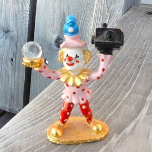 Spoontiques Vtg Pewter Mini Clown Photographer;Swarovski Crystal, & Gold Plating
